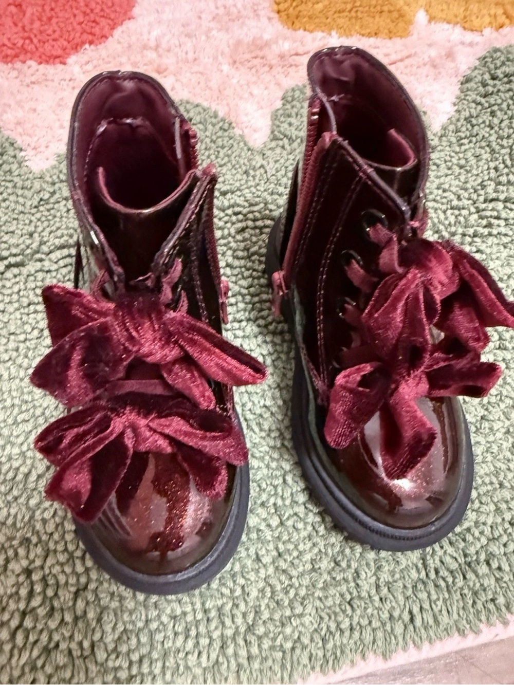 Cat & Jack toddler Girls Burgundy Velvet Bow Ankle Boots